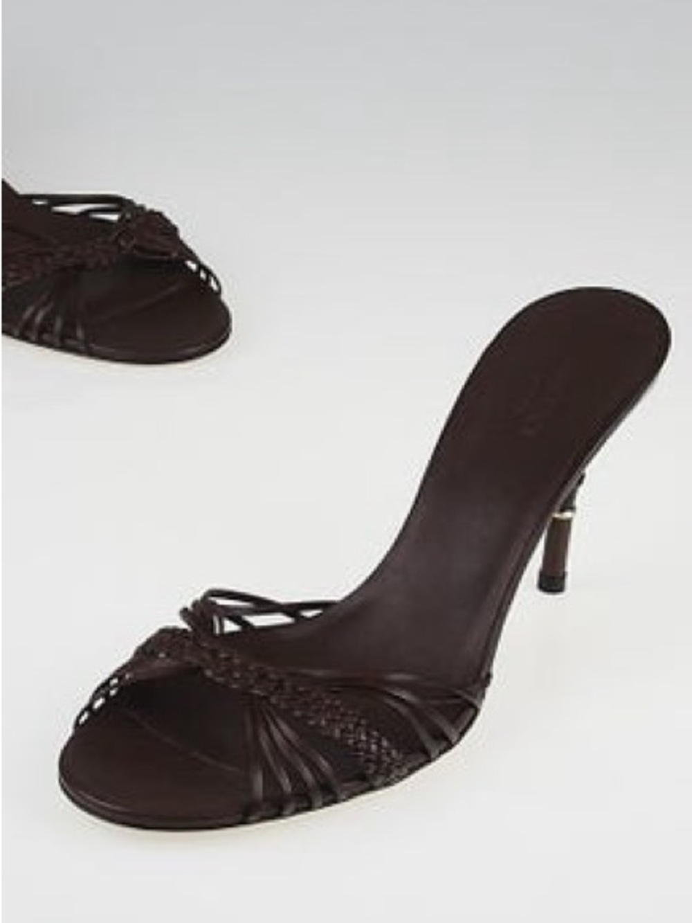 Gucci Brown Leather Braided Open-Toe Mule Slide Bamboo